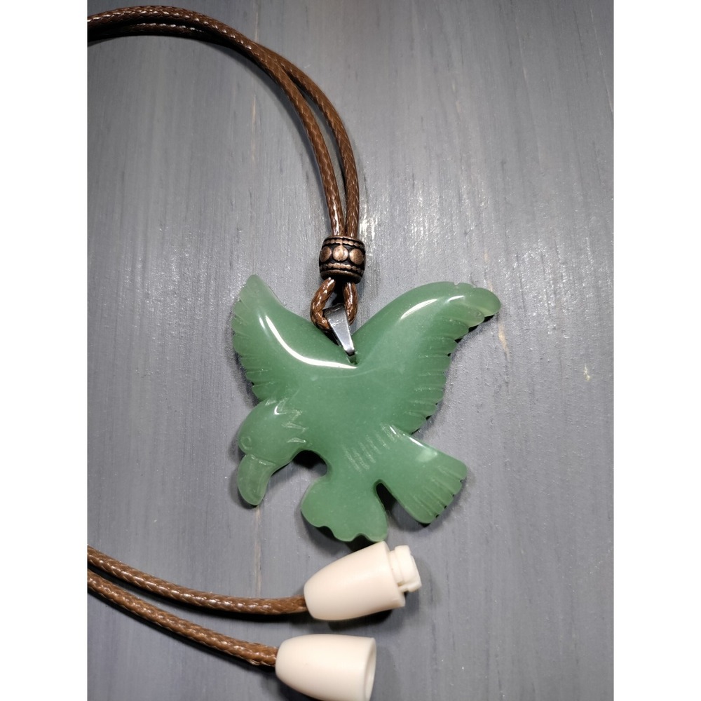 Green Aventurine Eagle Pendant Necklace Brown Waxed Cord 18in Break Away Closure